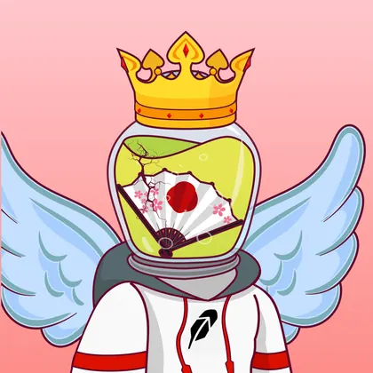 HOODLER #0001: Crown headwear, Cracked Glass face, H Hoodie costume, Angel Wings wings against Pink