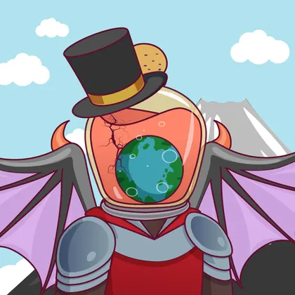 HOODLER #0012: Magic Hat headwear, Cracked Glass face, Knight costume, Dragon Wings wings against Fuji