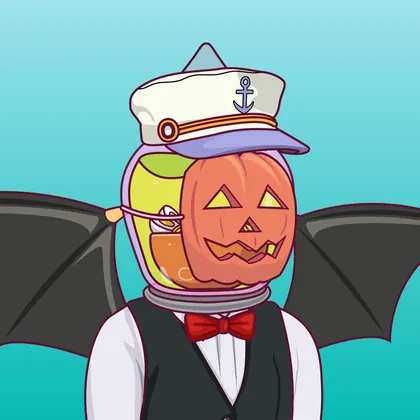 HOODLER #0013: Sailor headwear, Papaya Mask face, Tux costume, Bat Wings wings against Cyan
