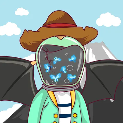 HOODLER #0014: Farmers Hat headwear, Cracked Glass face, Tshirt & Jacket costume, Bat Wings wings against Fuji