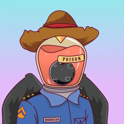 HOODLER #0017: Farmers Hat headwear, Poison face, Police costume, Crawl Wings wings against Blue