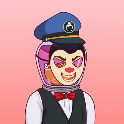 HOODLER #0002: Cop headwear, Angry Mask face, Tux costume, No Wings wings against Pink