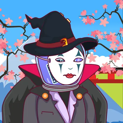 HOODLER #0020: Wizard Hat headwear, Women Mask face, Dracular costume, Crawl Wings wings against Sakura