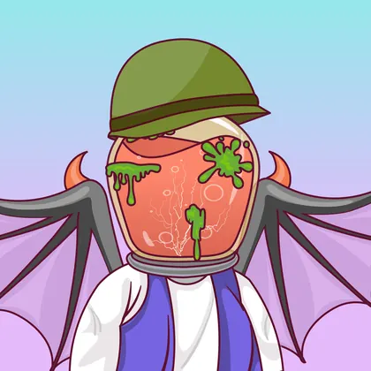 HOODLER #0021: Soldier Hat headwear, Green Ink face, Blue Jacket costume, Dragon Wings wings against Blue