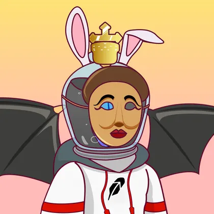 HOODLER #0024: Rabbit Ears headwear, Brown Mask face, H Hoodie costume, Bat Wings wings against Orange