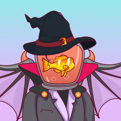 HOODLER #0025: Wizard Hat headwear, Cracked Glass face, Dracular costume, Dragon Wings wings against Blue