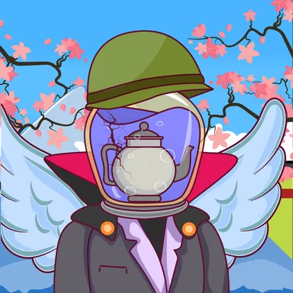 HOODLER #0028: Soldier Hat headwear, Cracked Glass face, Dracular costume, Angel Wings wings against Sakura