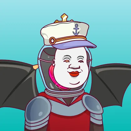 HOODLER #0005: Sailor headwear, Okame face, Knight costume, Bat Wings wings against Cyan