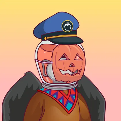 HOODLER #0006: Cop headwear, Papaya Mask face, African costume, Crawl Wings wings against Orange