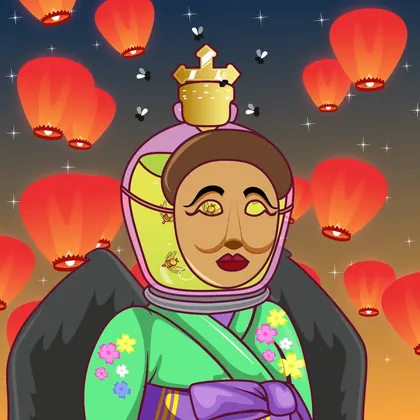 HOODLER #0007: Flies headwear, Brown Mask face, Yukata costume, Crawl Wings wings against Lantern