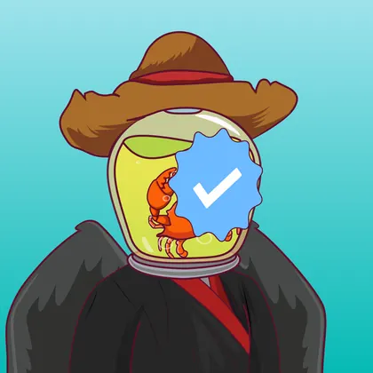 HOODLER #0009: Farmers Hat headwear, Verified face, Ninja costume, Crawl Wings wings against Cyan